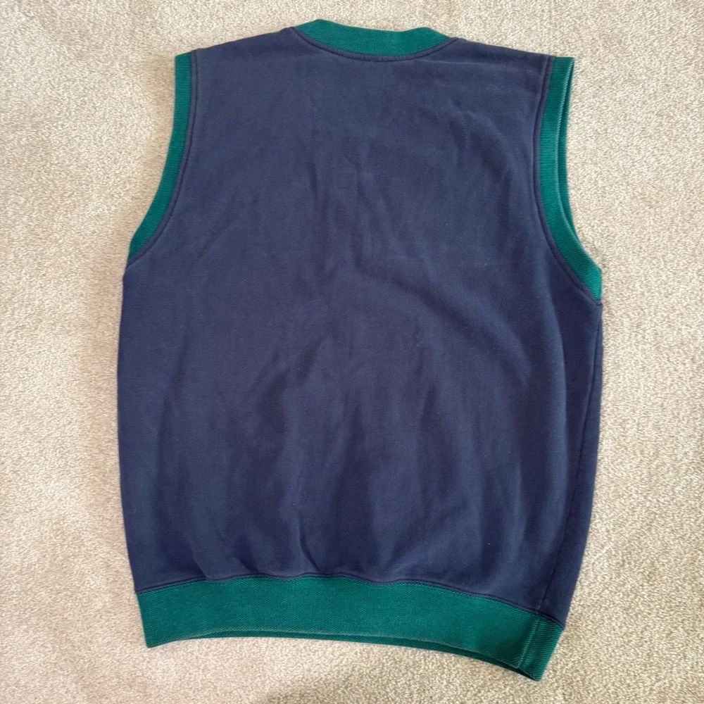 Slazenger Mens 100% Cotton Sweater Vest L Navy Blue Green Masters Augusta Logo